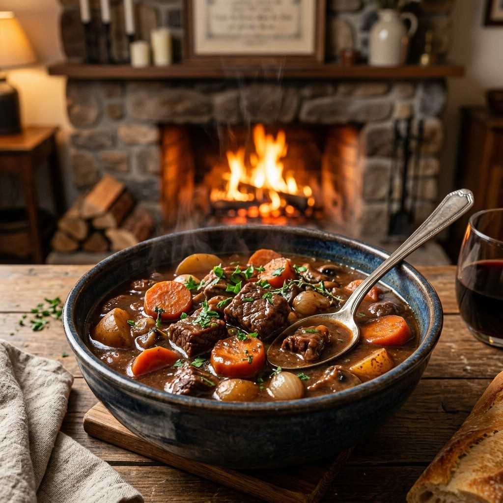 20 Affordable and Simple Dinner Ideas to Feed a Large Family Without Breaking the Bank 5Beef bourguignon stew ceramic bowl 202606061816