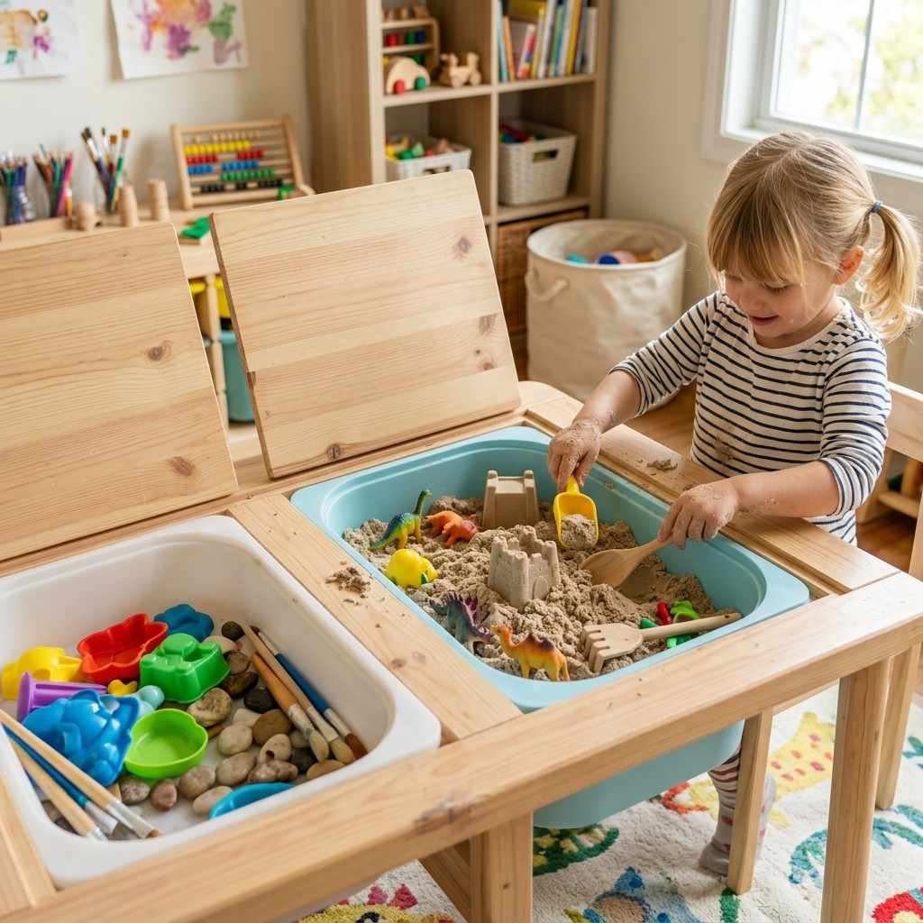 30 Genius IKEA Kids Playroom Ideas for a Stylish, Organized Space 5Flisat sensory table craft station 202606071830