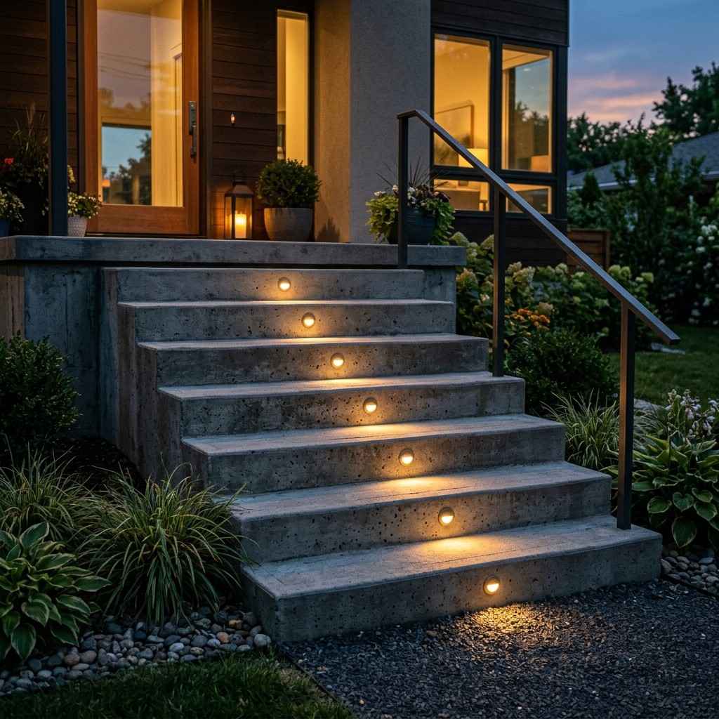 30 Awesome Modern Small Front Porch Ideas to Boost Curb Appeal 5LED stair lights on porch 202606111406