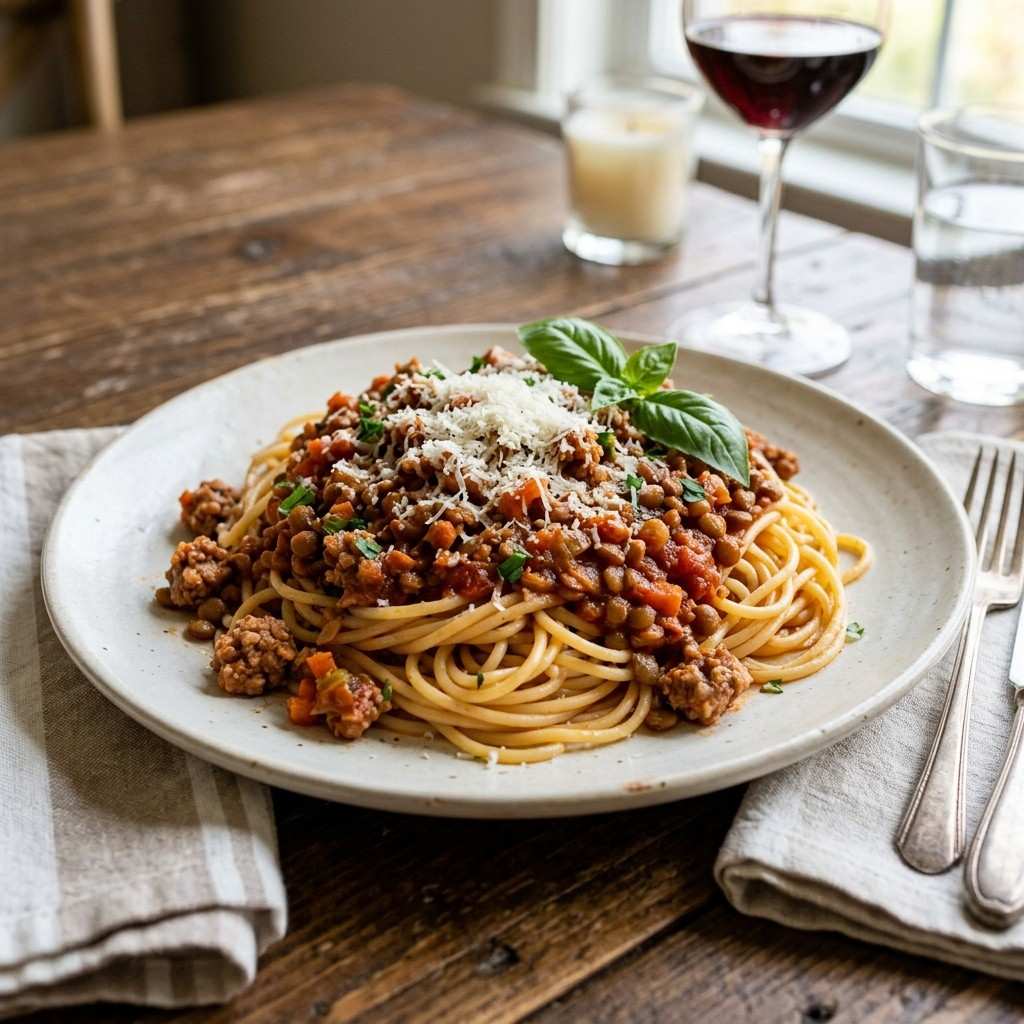 20 Affordable and Simple Dinner Ideas to Feed a Large Family Without Breaking the Bank 7Lentil bolognese pasta with sausage 202606061819