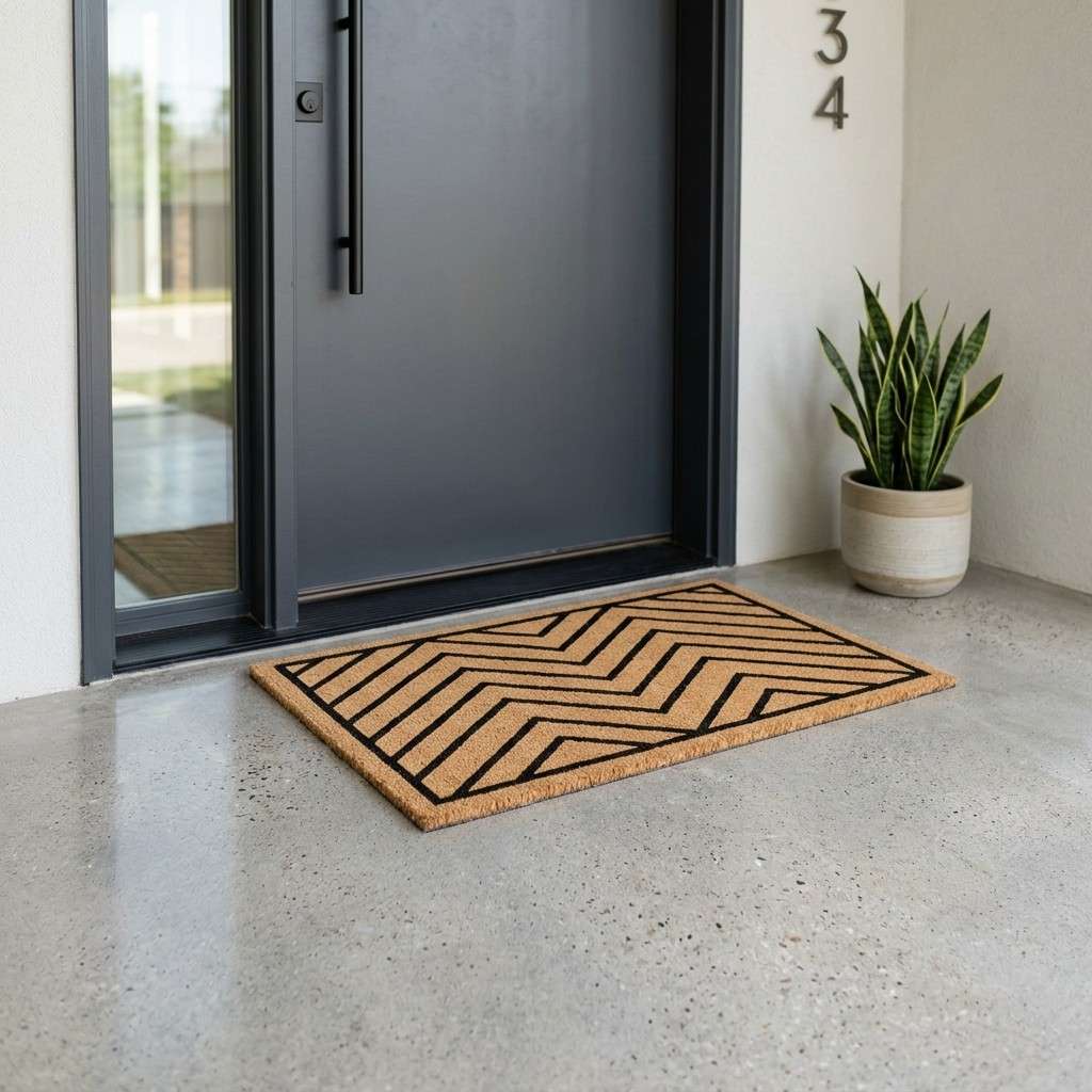 30 Awesome Modern Small Front Porch Ideas to Boost Curb Appeal 8Doormat on concrete porch 202606111409