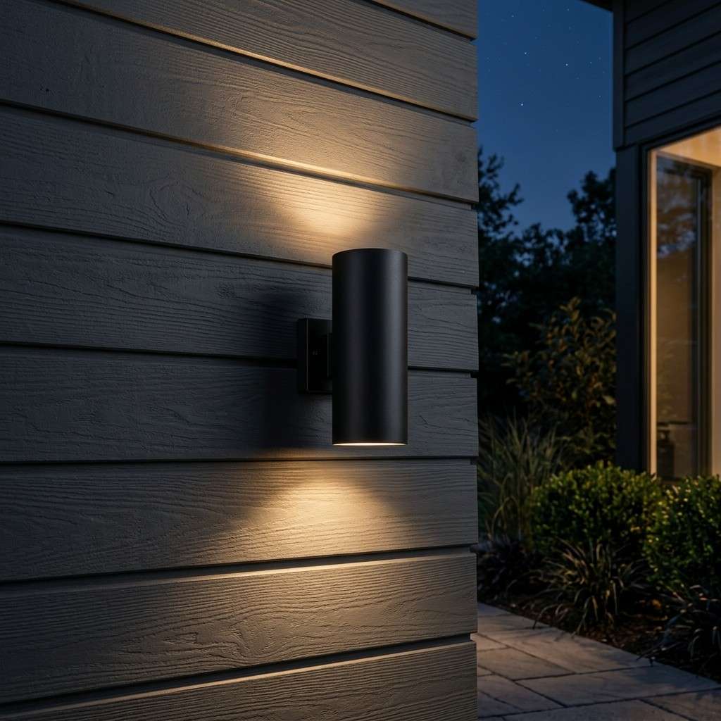 30 Awesome Modern Small Front Porch Ideas to Boost Curb Appeal 9Matte black wall sconce glowing 202606111409