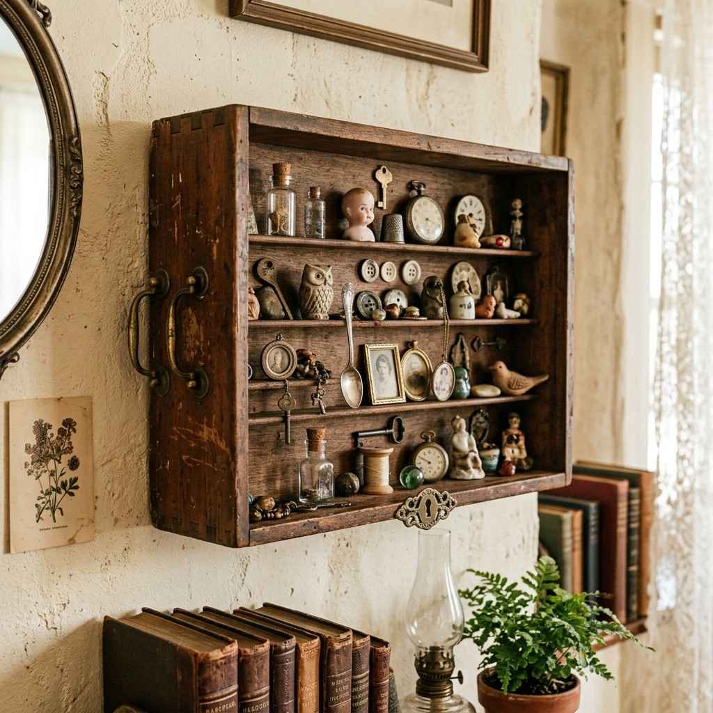 18Drawer shelves with vintage trin 202607111839
