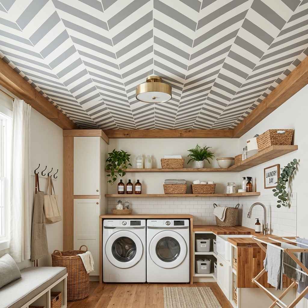 29Laundry room with chevron ceiling 202607071833