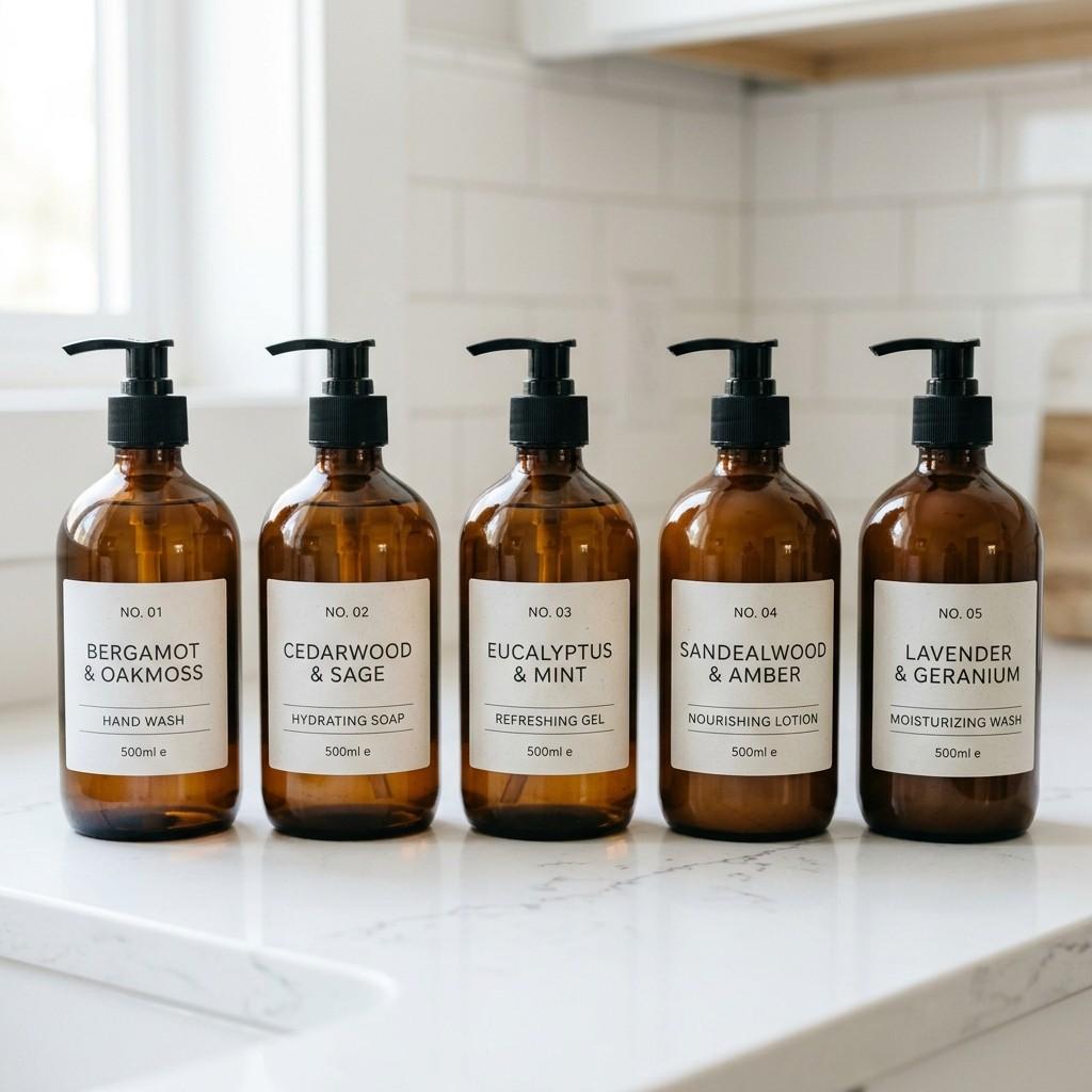 4Amber glass pump bottles countertop 202607071819