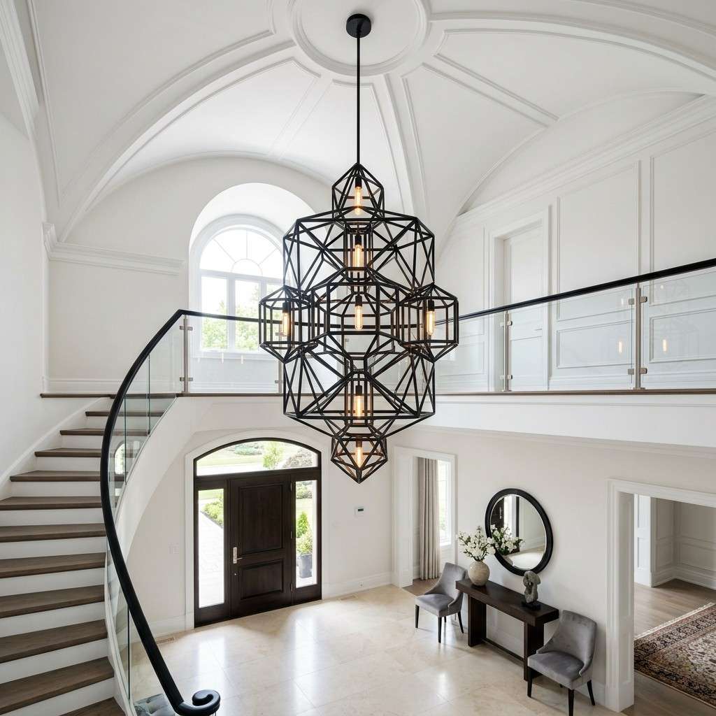5Black geometric chandelier entryway 202607081634