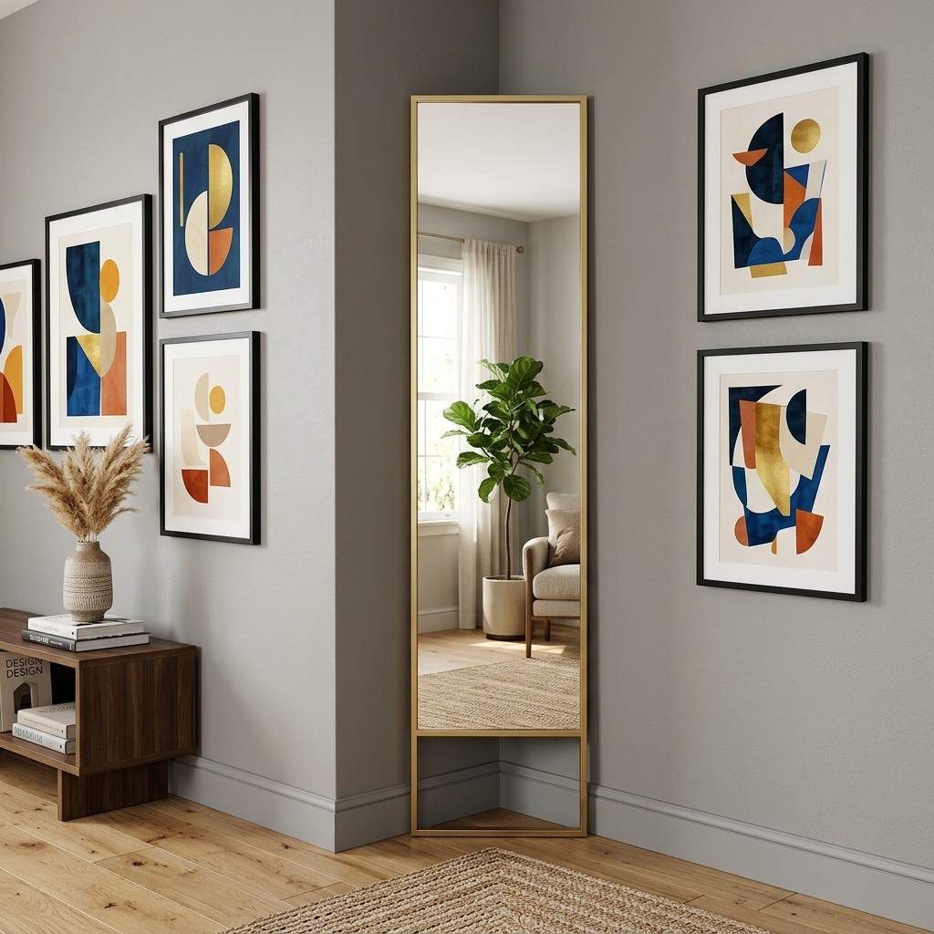 22 Corner Wall Gallery Ideas That Turn Awkward Nooks Into Art Statements 10Corner mirror integration 202608111503