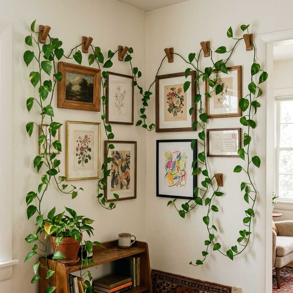 22 Corner Wall Gallery Ideas That Turn Awkward Nooks Into Art Statements 11Plants framing artwork on wall 202608111504