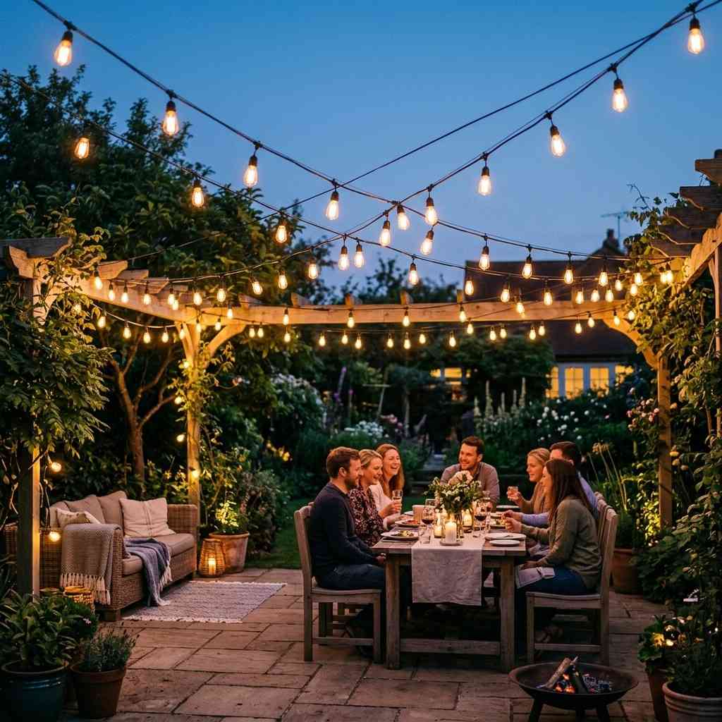 30 Outdoor Patio Decor Ideas for a Stylish and Relaxing Backyard 11String lights glowing over patio 202608081853