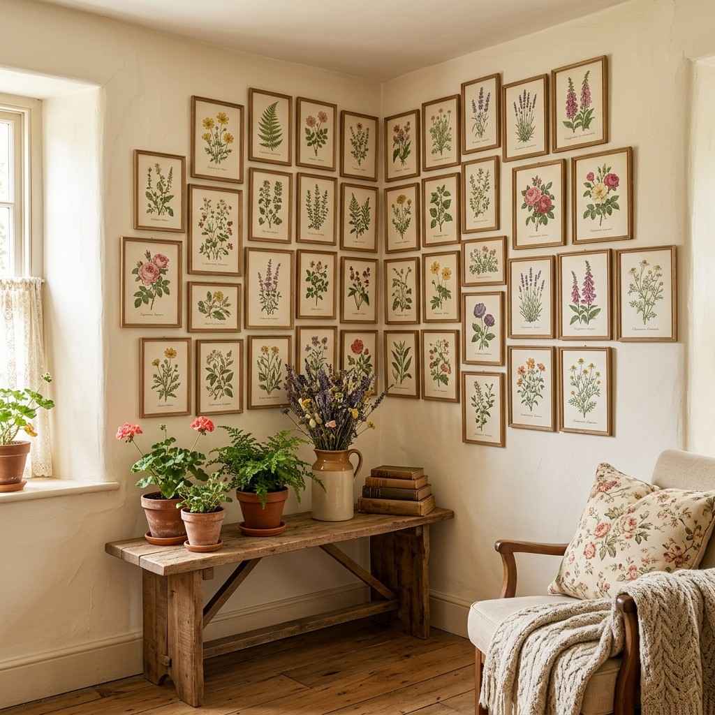 22 Corner Wall Gallery Ideas That Turn Awkward Nooks Into Art Statements 14Botanical prints wrapping corner 202608111505