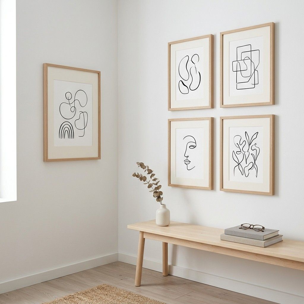 22 Corner Wall Gallery Ideas That Turn Awkward Nooks Into Art Statements 15Minimalist line art on wall 202608111507