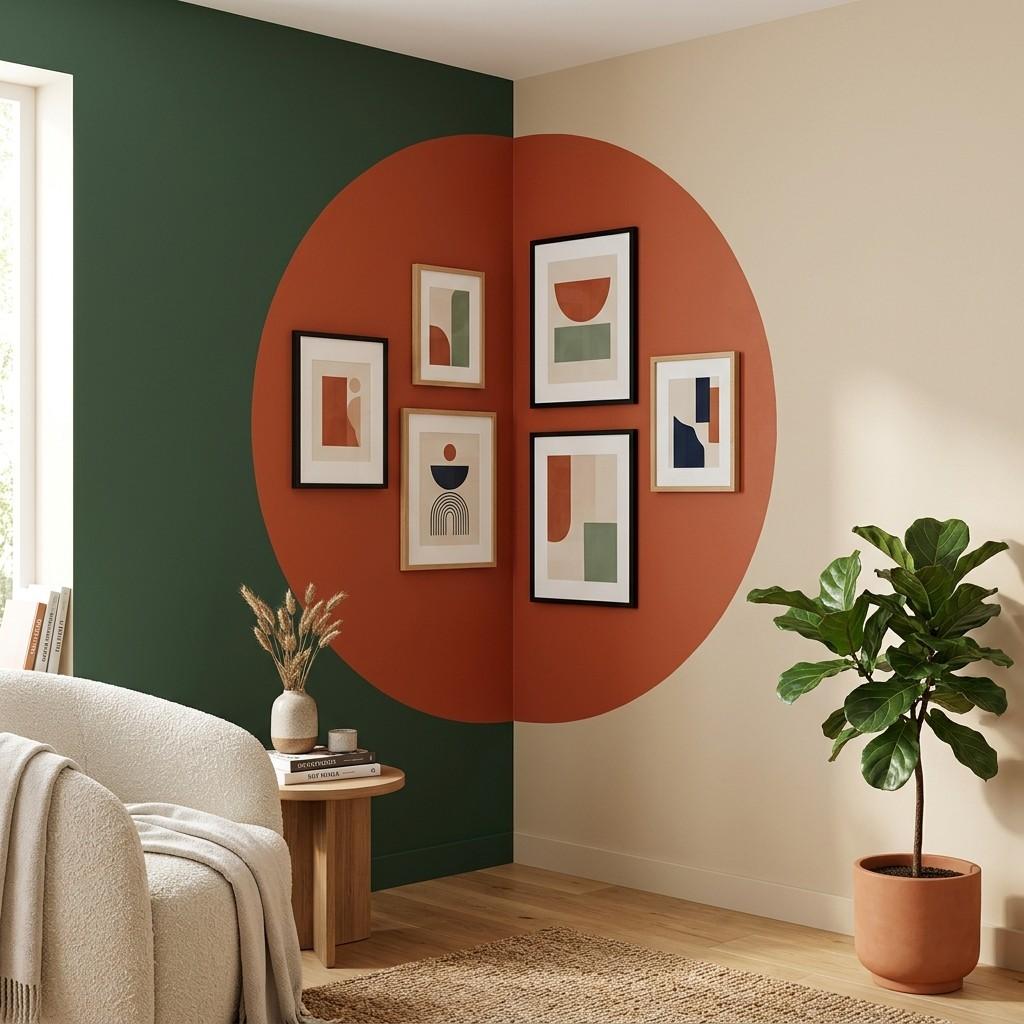 22 Corner Wall Gallery Ideas That Turn Awkward Nooks Into Art Statements 19Wall with painted terracotta circle 202608111509