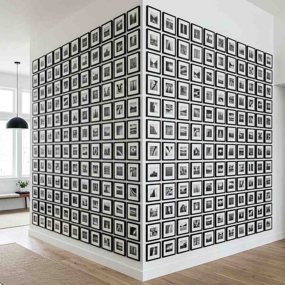 22 Corner Wall Gallery Ideas That Turn Awkward Nooks Into Art Statements 1Grid gallery wall on corner 202608111402