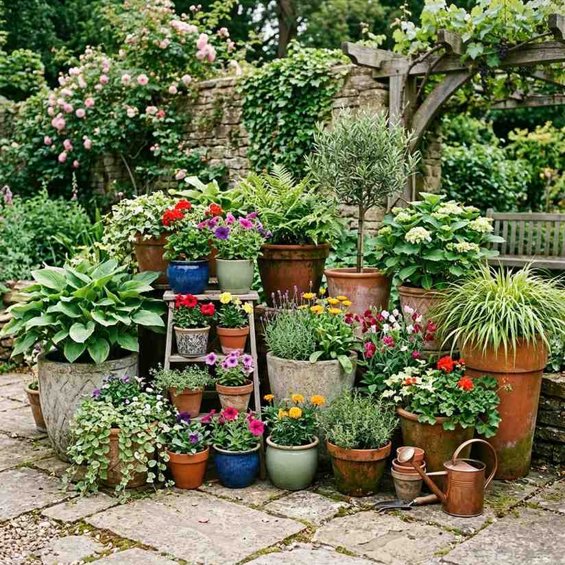 30 Outdoor Patio Decor Ideas for a Stylish and Relaxing Backyard 20Layered container gardens on patio 202608081859
