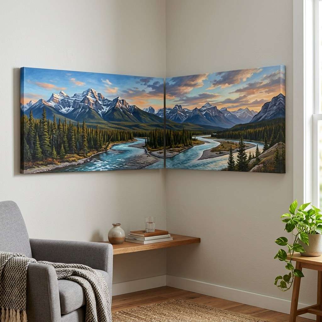 22 Corner Wall Gallery Ideas That Turn Awkward Nooks Into Art Statements 20Split canvas wrap panoramic land 202608111509