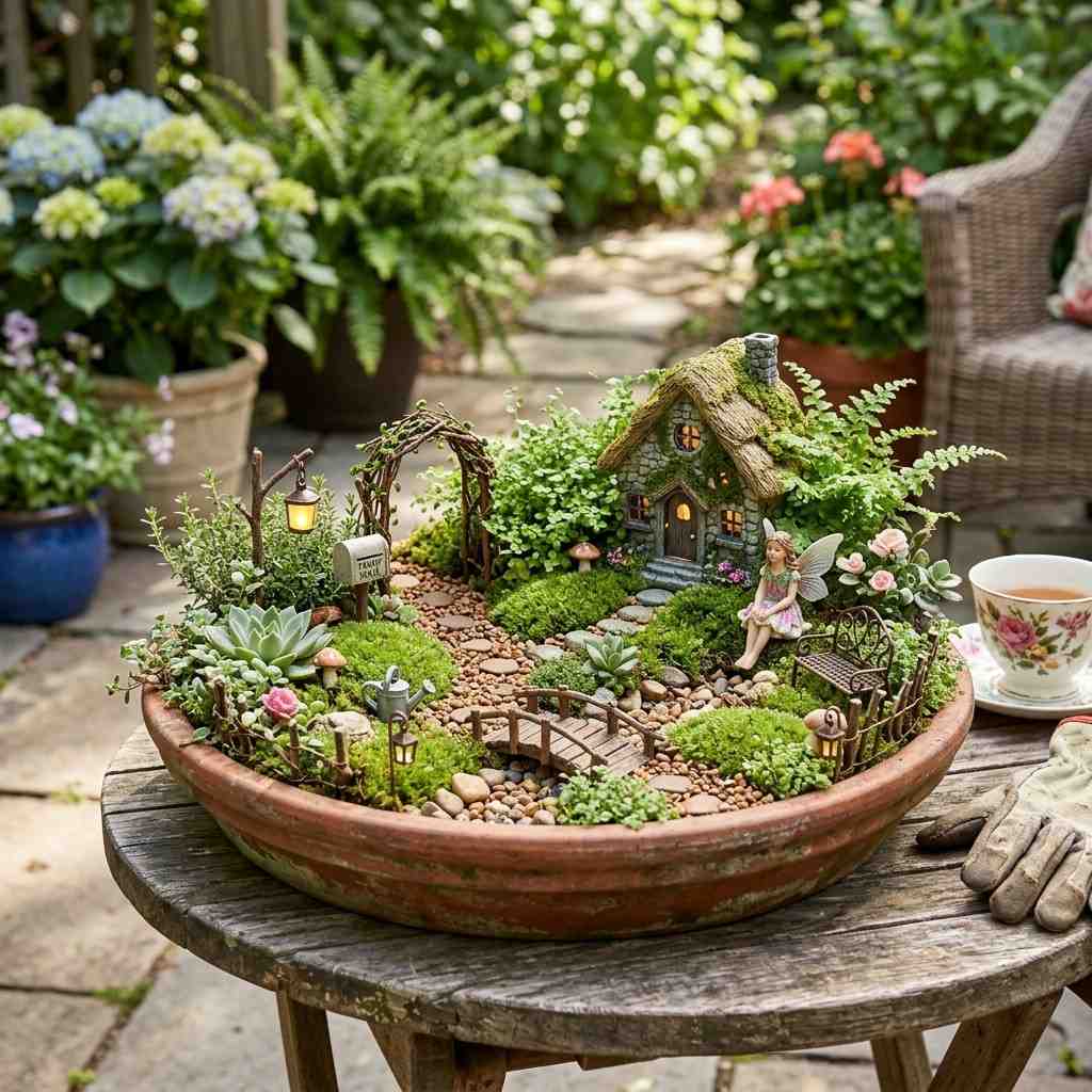 30 Outdoor Patio Decor Ideas for a Stylish and Relaxing Backyard 24Terracotta dish styled as fairy 202608081904