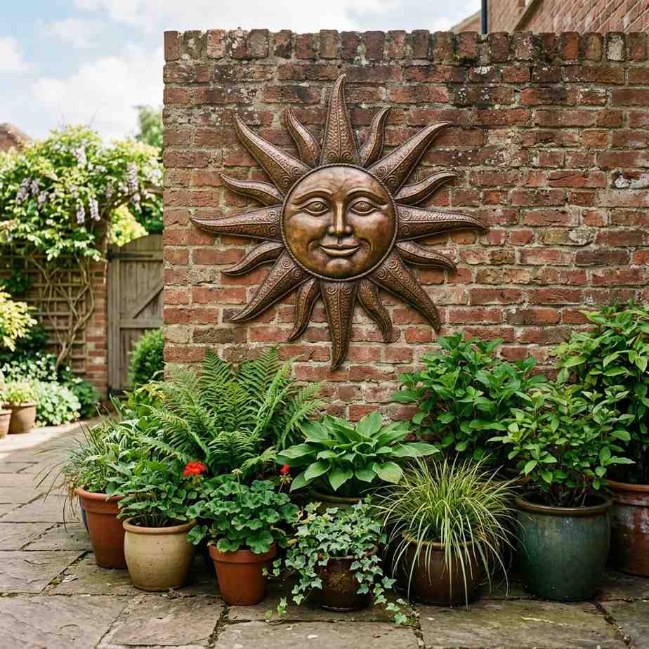 30 Outdoor Patio Decor Ideas for a Stylish and Relaxing Backyard 29Bronze sun metal wall sculpture 202608081907