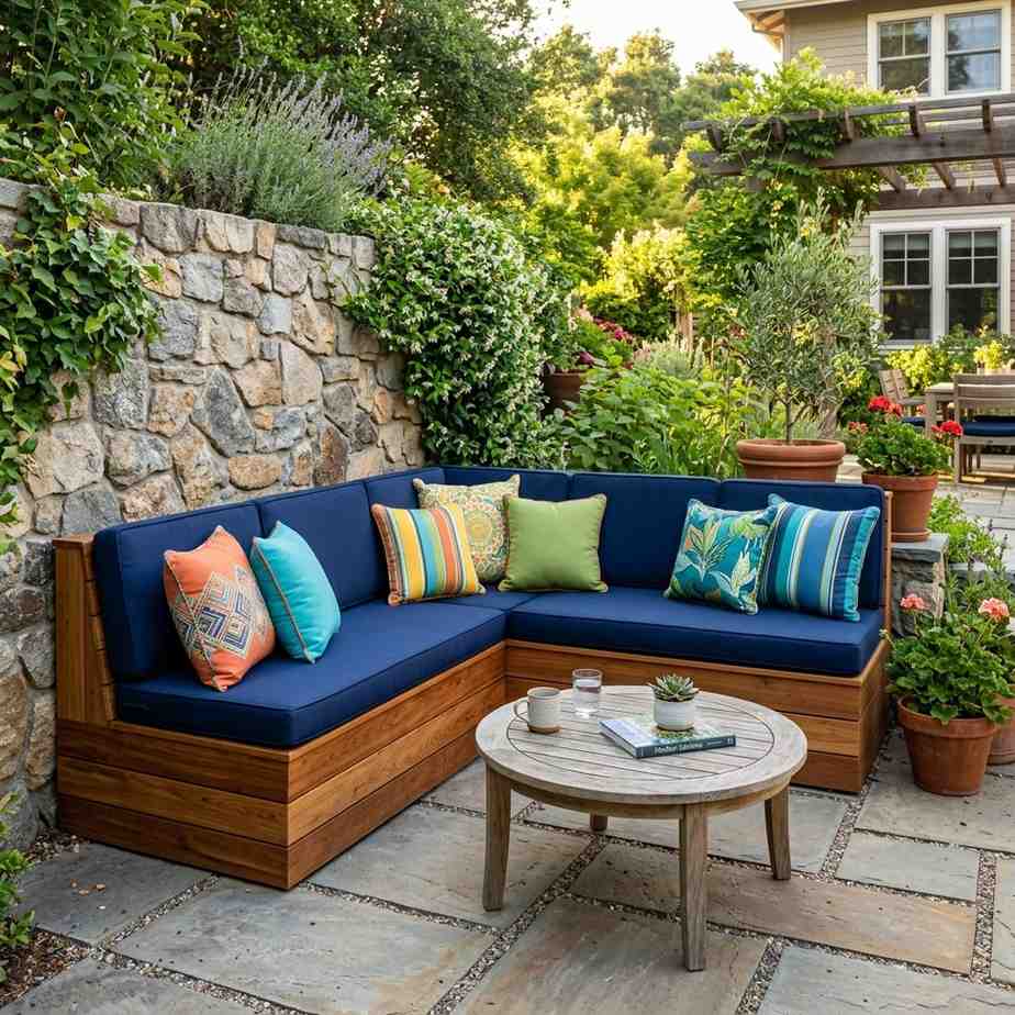 30 Outdoor Patio Decor Ideas for a Stylish and Relaxing Backyard 4Custom cedar corner bench built 202608081326
