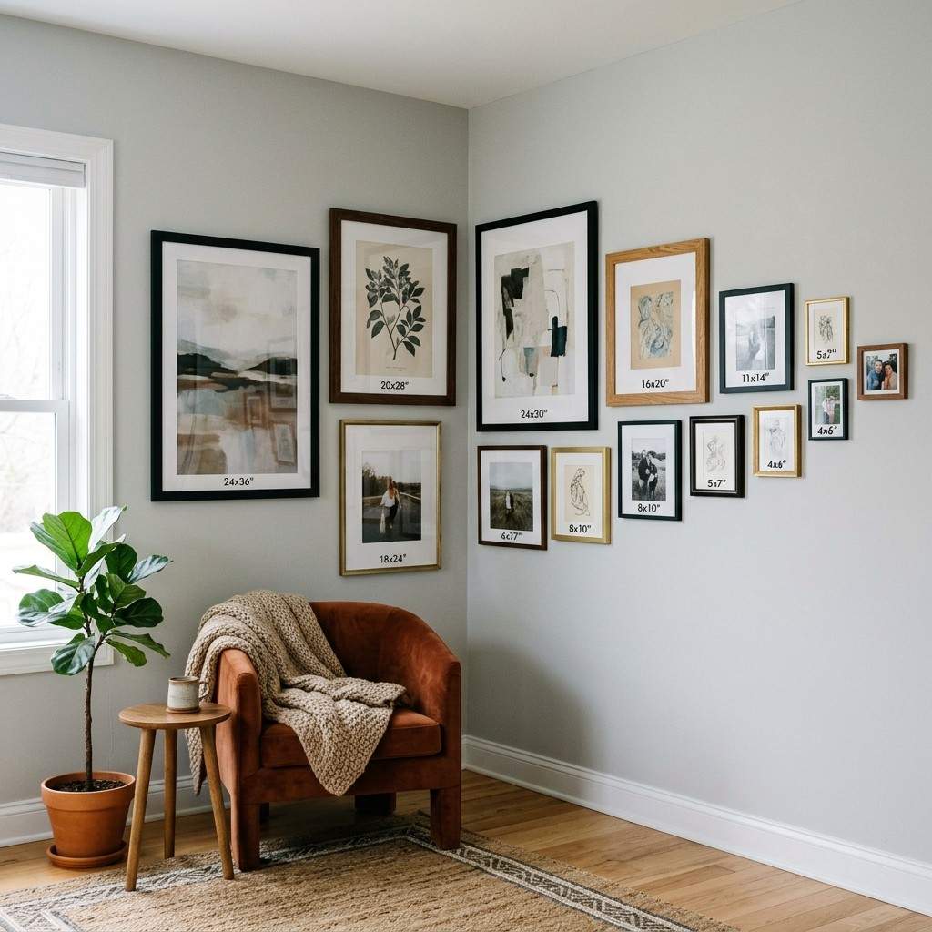 22 Corner Wall Gallery Ideas That Turn Awkward Nooks Into Art Statements 7Asymmetrical corner gallery wall 202608111501