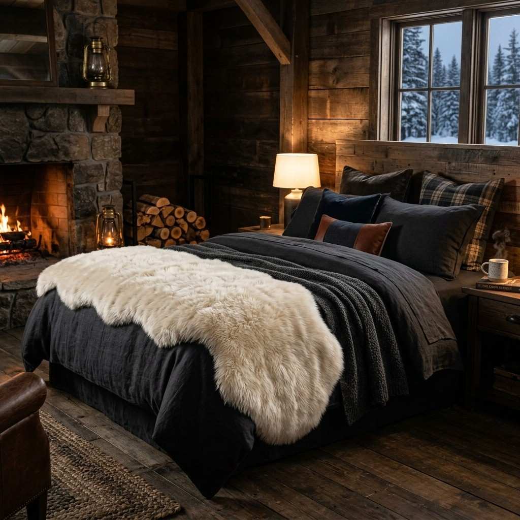 25 Cozy Fall Bedding Ideas to Make Your Bedroom Feel Warm & Luxurious 11 Faux fur runner on bed 20260915132637 100kb
