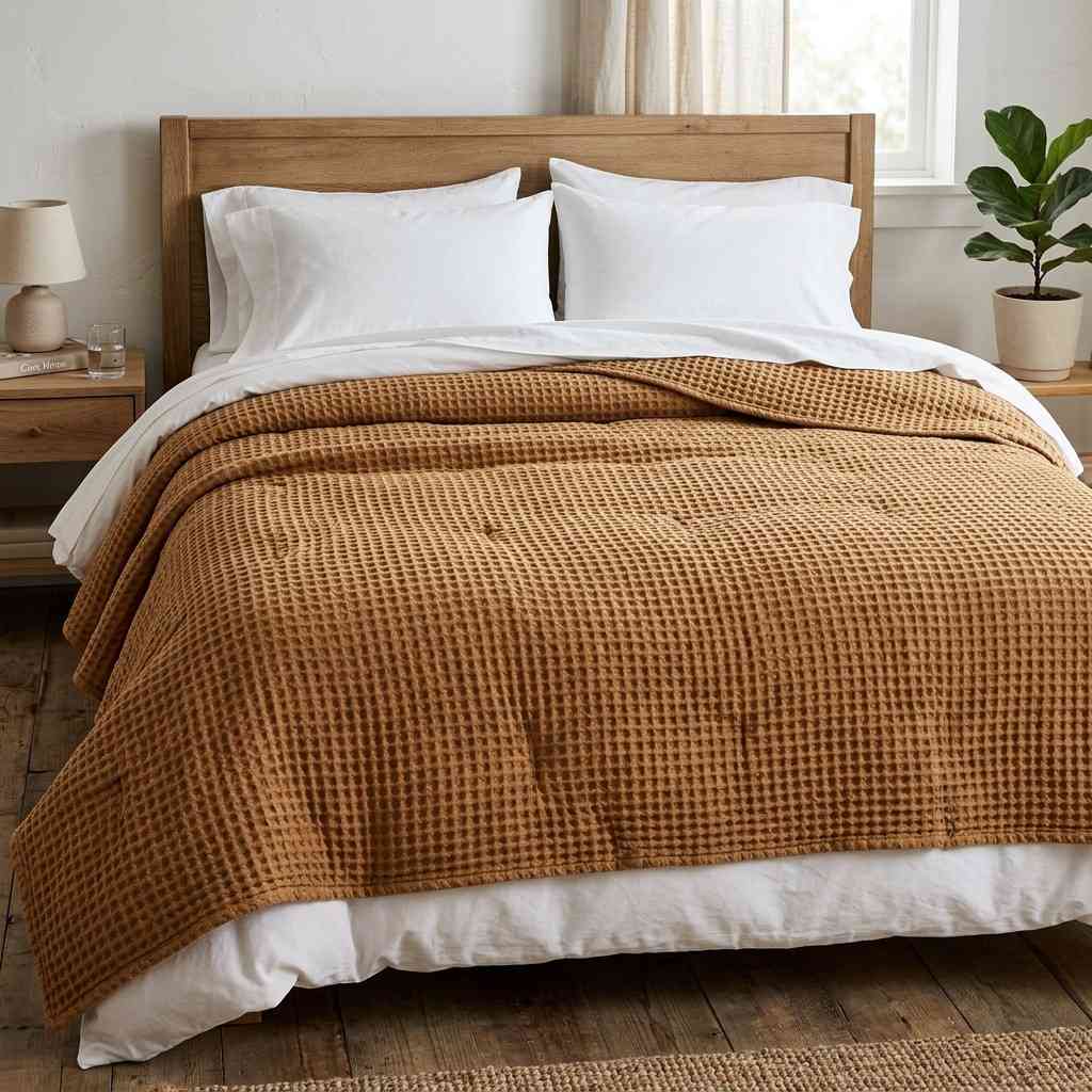 25 Cozy Fall Bedding Ideas to Make Your Bedroom Feel Warm & Luxurious 12 Waffle weave comforter on bed 20260915132713 100kb