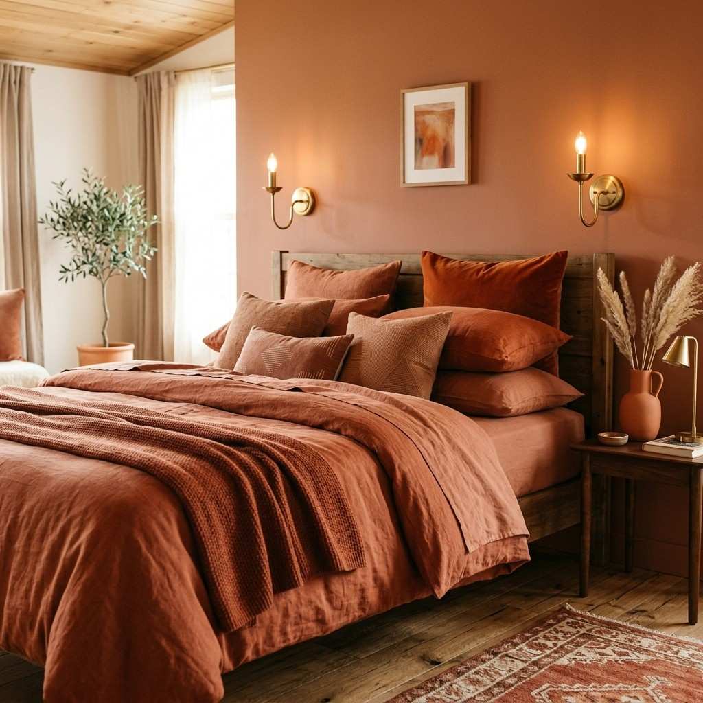 25 Cozy Fall Bedding Ideas to Make Your Bedroom Feel Warm & Luxurious 5 Cozy bed styled in terracotta 20260915131853 100kb