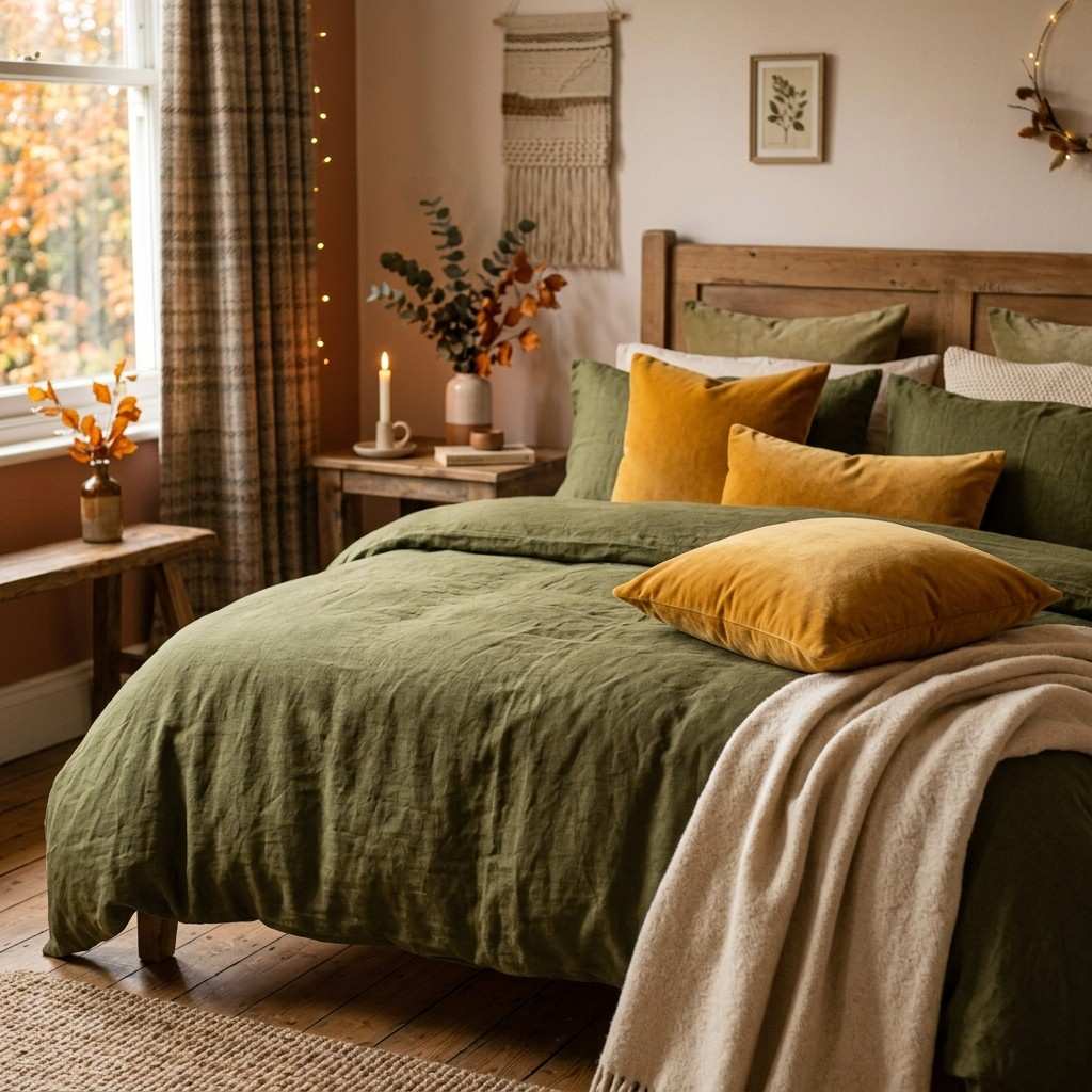 25 Cozy Fall Bedding Ideas to Make Your Bedroom Feel Warm & Luxurious 9 Linen duvet with accent pillows 20260915132334 100kb 1